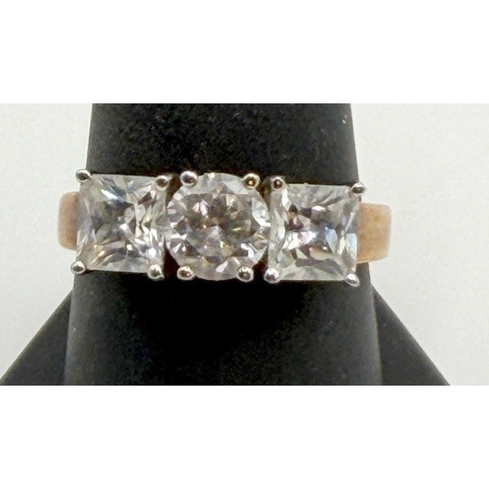 EDCO Engagement Ring Rose Gold Tone 3 Clear Glass‎ Stones Size 10